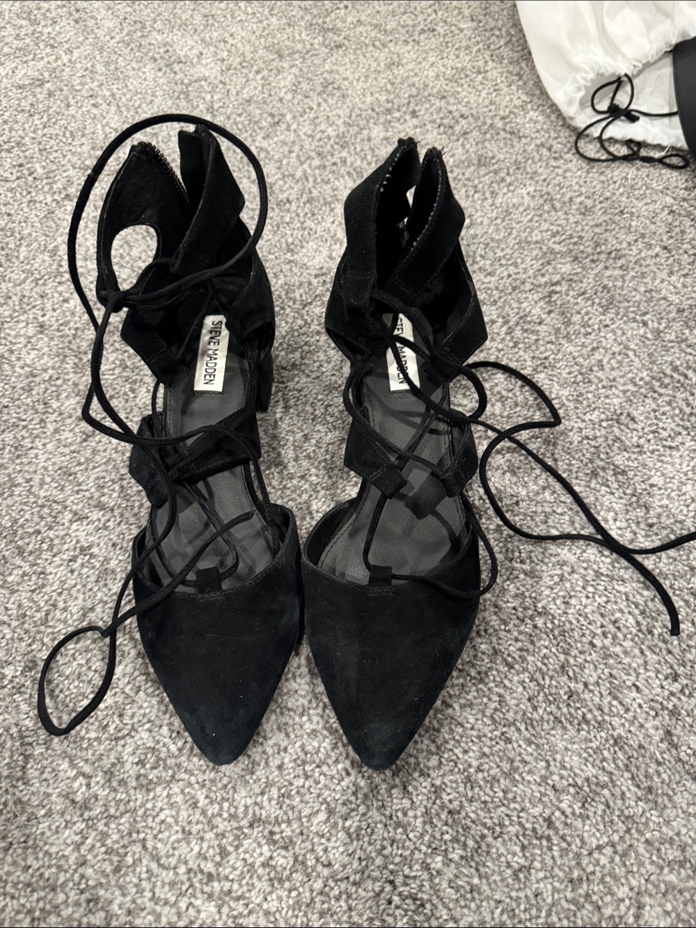 Steve Madden Black Lace-Up Pointed-Toe Suede Heels